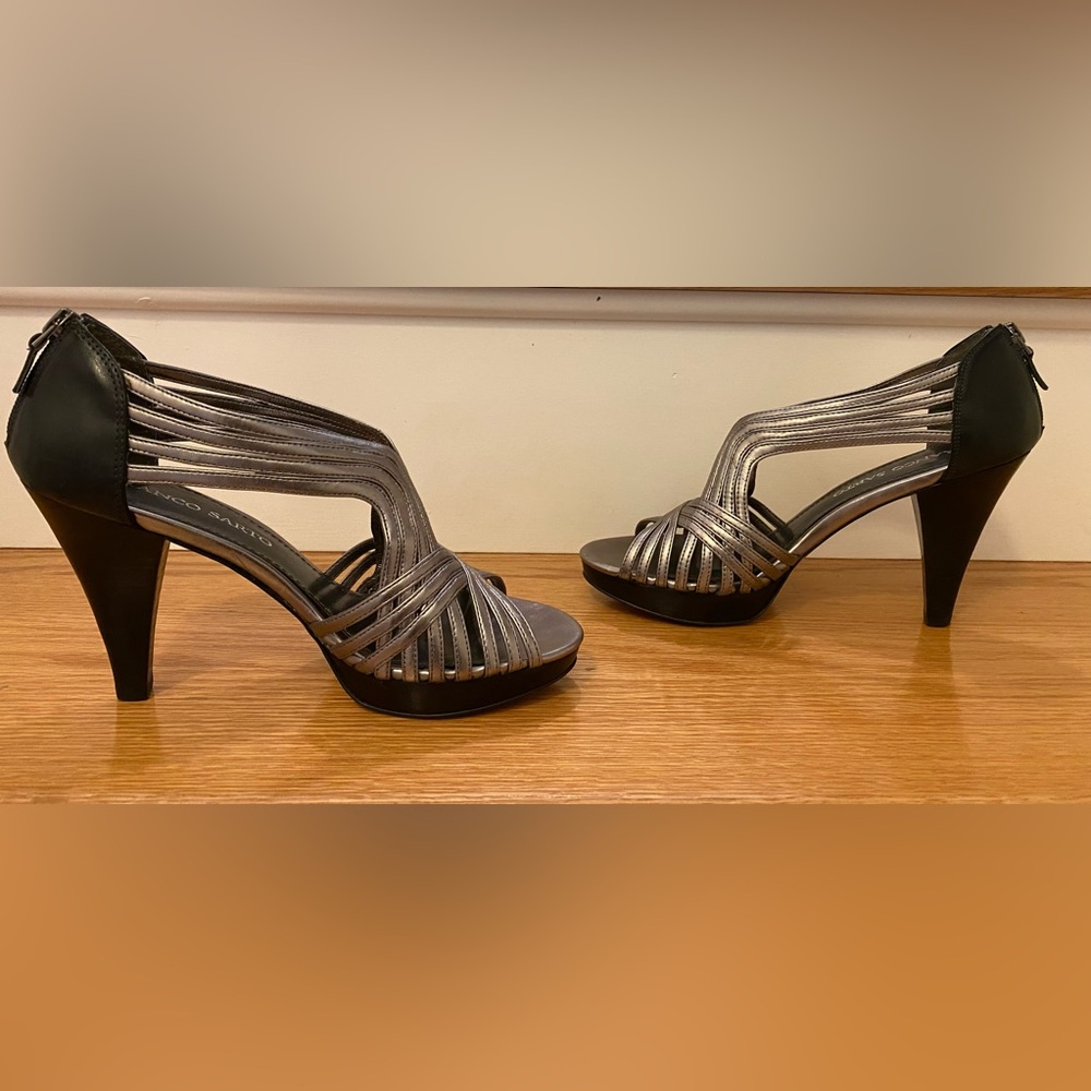 Franco Sarto heels, silver/grey color, size 7.5. Heel height 4 inches